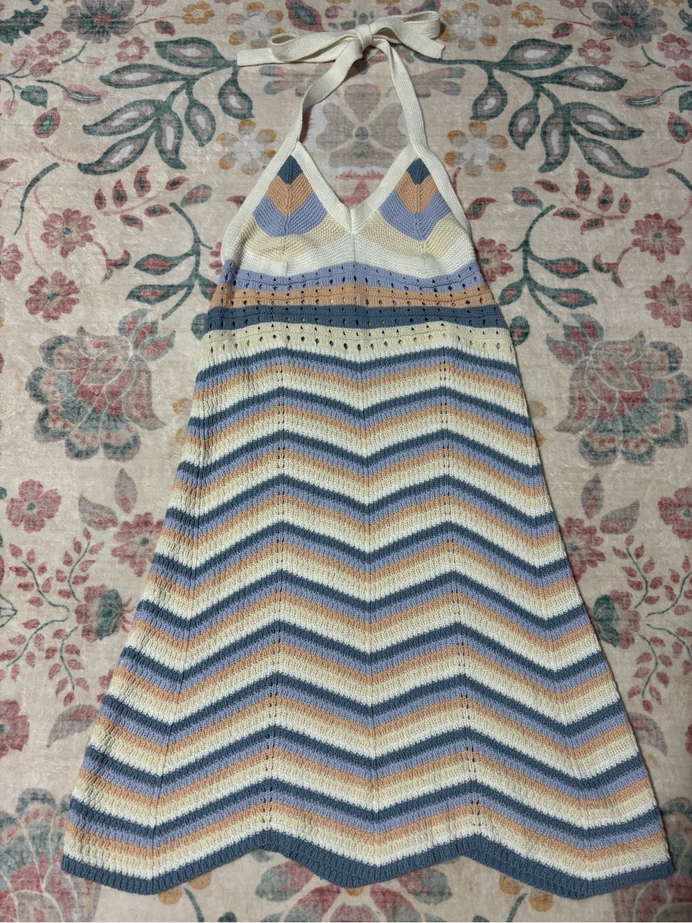 Pink Rose Crochet Halter Chevron Mini Dress